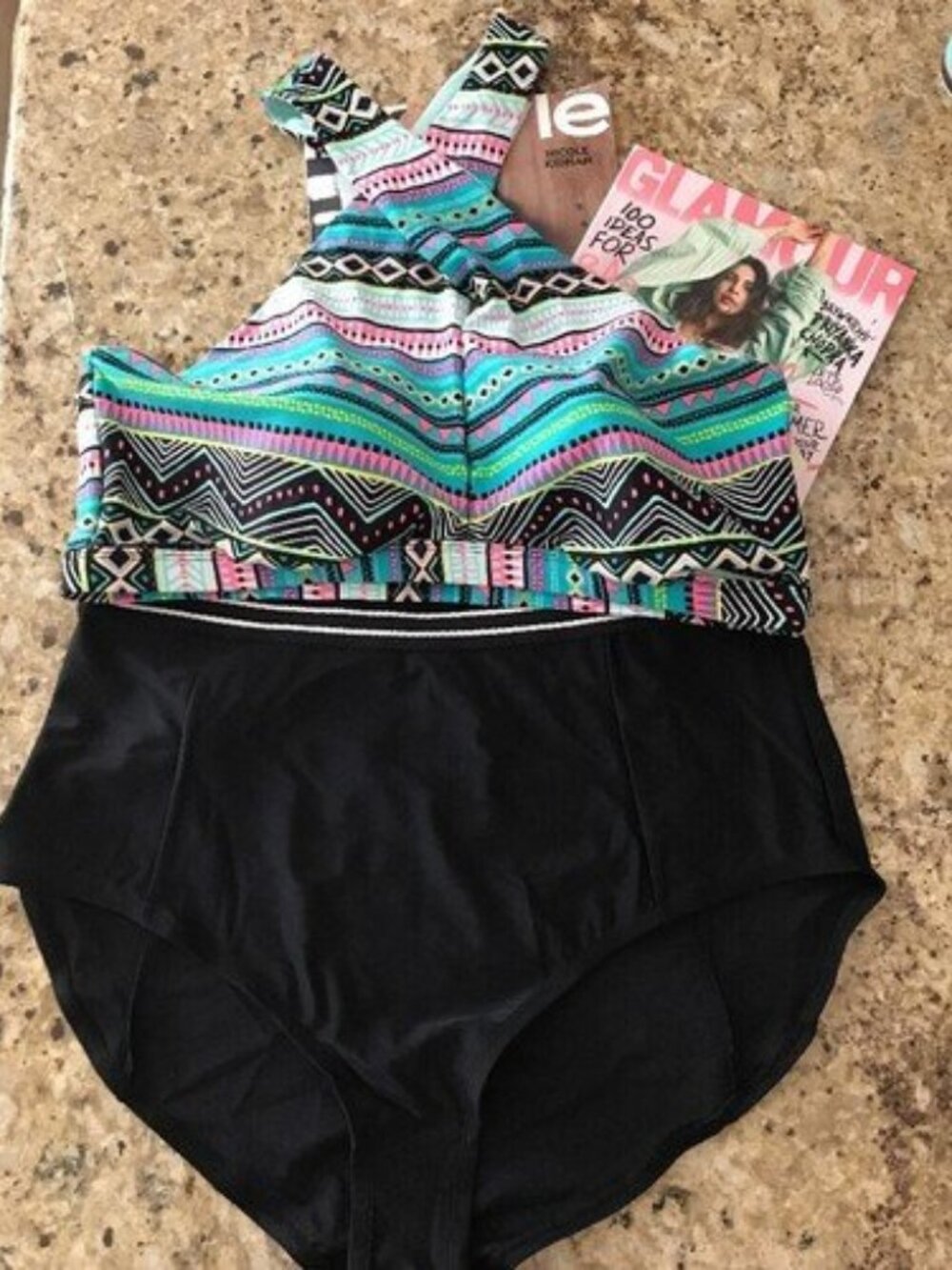 Forever 21 Plus Jade Black Tribal Halter Bikini Top High Waisted Bottom Set 3X